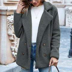 Loose Lapel Fluffy Coat Winter Button Jacket Cardigan Outwear For Women Clothing - ProTrendyz