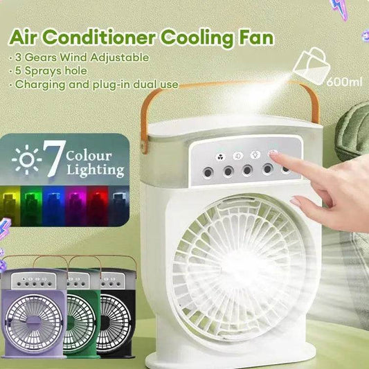 Portable USB Air Conditioner Cooling Fan With 5 Sprays 7 Color Light 600ML Water Tank Spray Mist Air Cooler Humidifiers - ProTrendyz