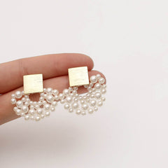 Handmade Pearl Woven Scalloped Pearl Stud Earrings - ProTrendyz