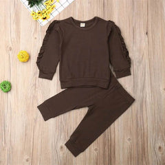 Newborn Baby Boys Girls Ruffles Jumper Solid Long Sleeve Sweatshirt Tops Pants Infant Kids 2Pcs Outfits Clothes Set Fall Clothes US - ProTrendyz