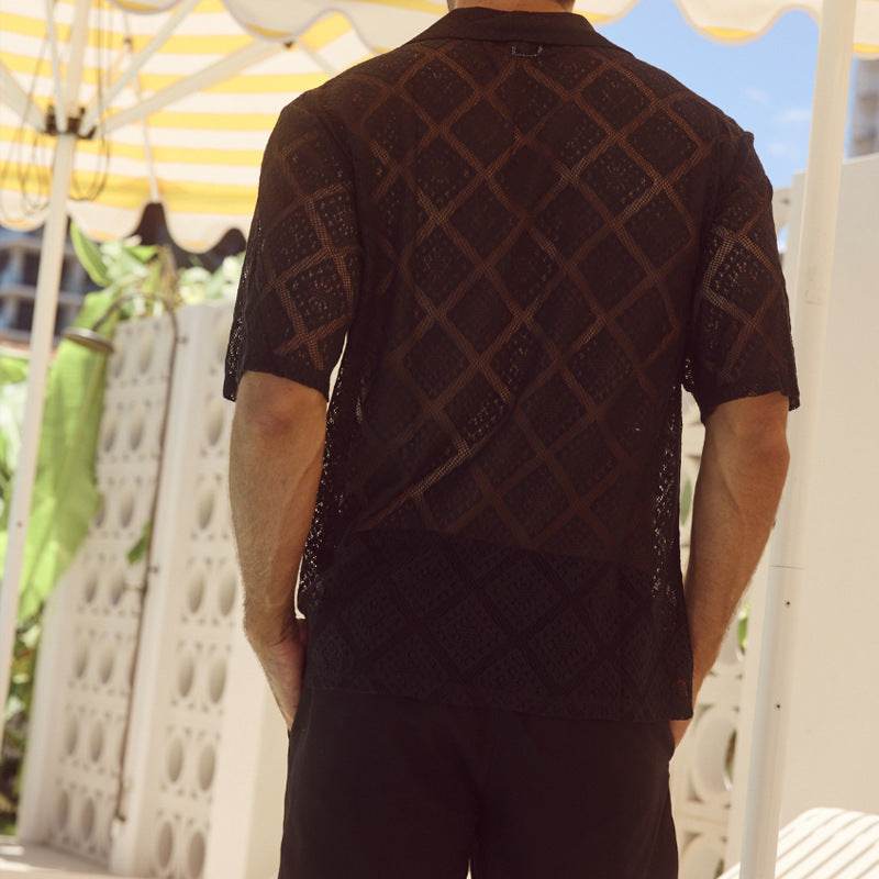 Fashion Mens Clothing Men's Hollow-out Breathable Short-sleeved Lapel Casual Shirt - ProTrendyz