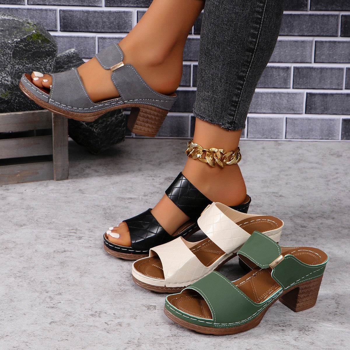 High Heel Slippers Women's Fashion Round Toe Sandals Summer - ProTrendyz