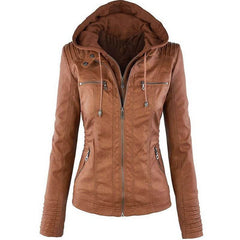 Fashion Detachable Hooded Jacket With Pockets Casual Solid Color Zipper Long Sleeve Leather Coat Autumn Winter Women's Clothing - ProTrendyz