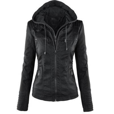 Fashion Detachable Hooded Jacket With Pockets Casual Solid Color Zipper Long Sleeve Leather Coat Autumn Winter Women's Clothing - ProTrendyz