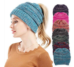 Mixed Color Knitted Wool Hat Ladies Non-labeled Ponytail Hat - ProTrendyz