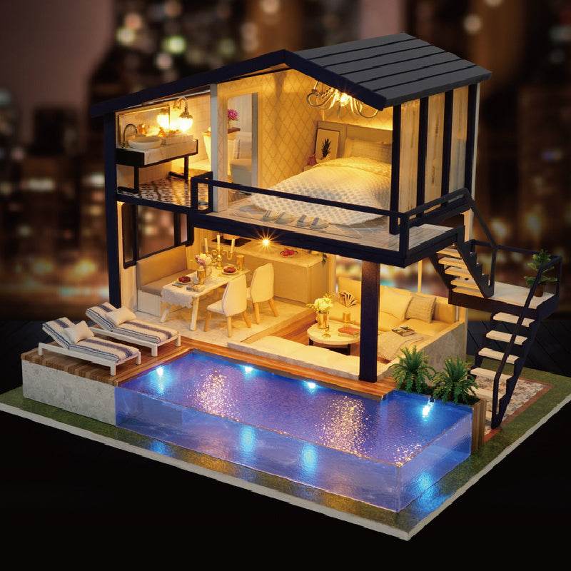 Doll House Wooden Furniture Diy House Miniature Box Puzzle Assemble 3D Miniaturas Dollhouse Kits Toys For Children Birthday Gift - ProTrendyz