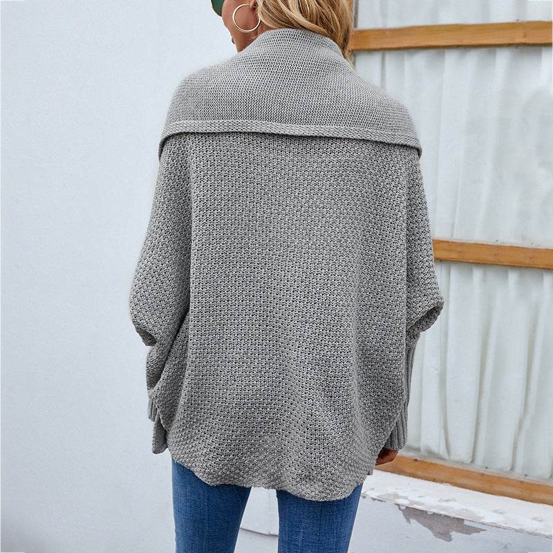 New Loose Knitted Sweater Solid Color Bat Sleeve Large Lapel Cardigan Autumn And Winter Fashion Jacket For Women Clothing - ProTrendyz