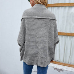 New Loose Knitted Sweater Solid Color Bat Sleeve Large Lapel Cardigan Autumn And Winter Fashion Jacket For Women Clothing - ProTrendyz
