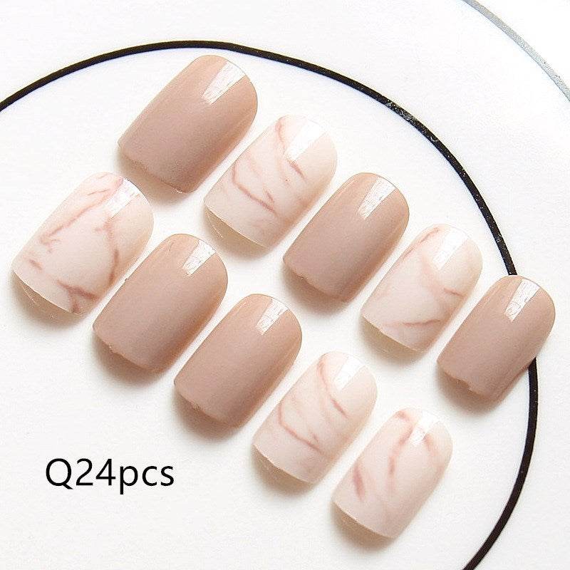 Light khaki smudge false nails - ProTrendyz