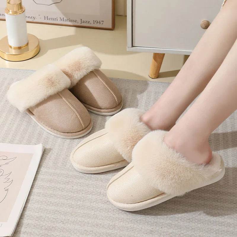 Winter Warm Plush Home Slippers Indoor Fur Slippers Women Soft Lined Cotton Shoes Comfy Non-Slip Bedroom Fuzzy House Shoes Women Couple - ProTrendyz