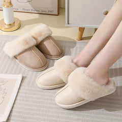 Winter Warm Plush Home Slippers Indoor Fur Slippers Women Soft Lined Cotton Shoes Comfy Non-Slip Bedroom Fuzzy House Shoes Women Couple - ProTrendyz