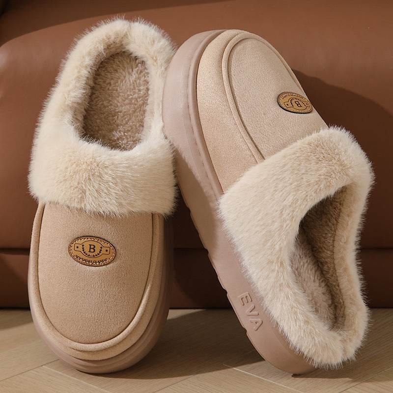Winter Plush Slippers For Men Casual All-match Warm Suede House Shoes Indoor Non-slip Floor Bedroom Slipper - ProTrendyz