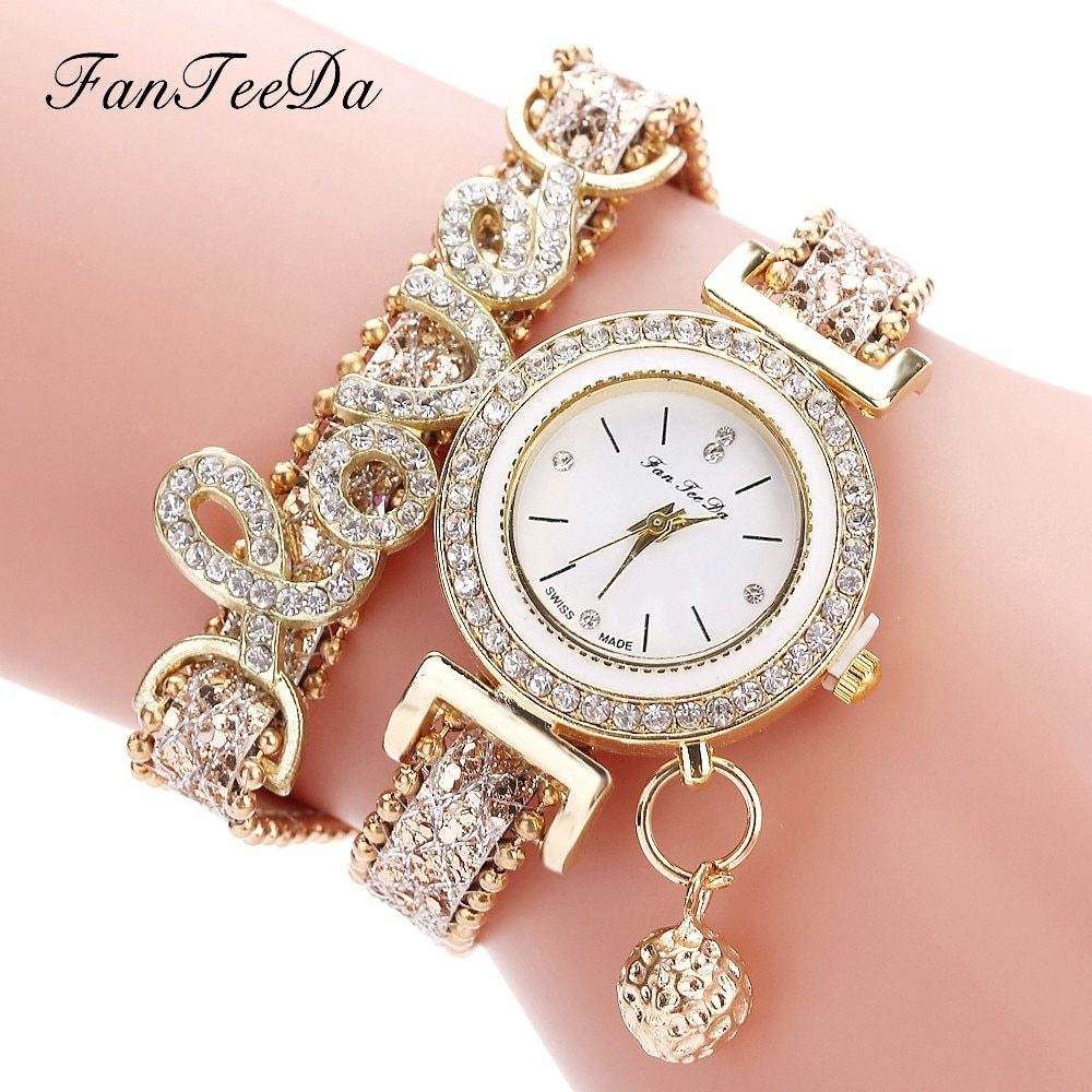 FanTeeDa Brand Women Bracelet Watches Ladies Watch Rhinestones Clock Womens Fashion Dress Wristwatch Relogio Feminino Gift - ProTrendyz
