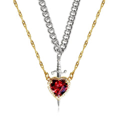 New Heart And Sword Necklace Set Gold Color Stainless Steel Crystal Couple Necklaces For Women Men Boyfriend Girlfriend Gifts - ProTrendyz
