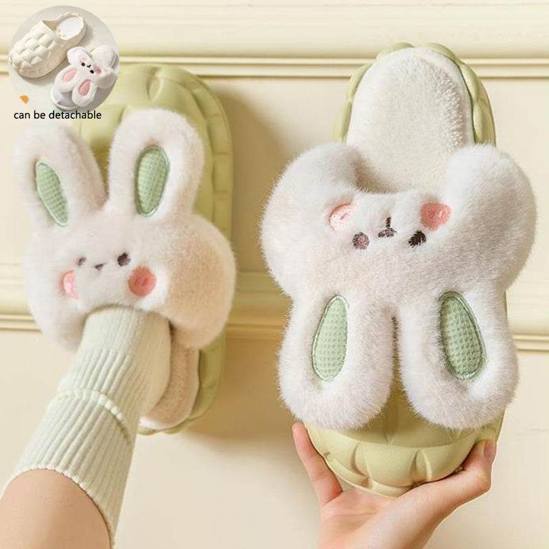 Cute Rabbit Shoes Winter Fuzzy Slippers Women Detachable Washable House Shoes - ProTrendyz
