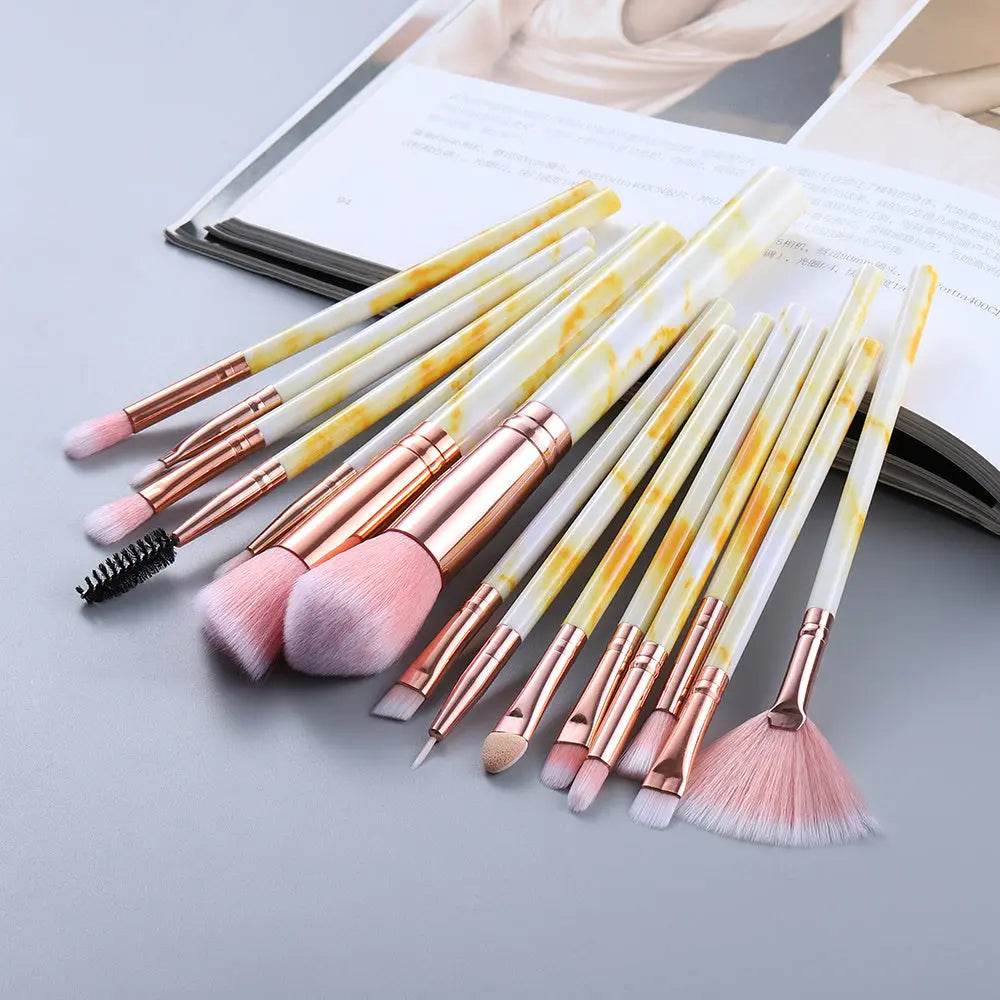 15 Marbled Design Makeup Brushes Set US - ProTrendyz