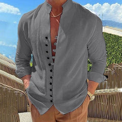 Retro Button Design Long-sleeved Shirt Men's Casual Loose Top Mens Clothing - ProTrendyz