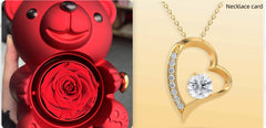 Rotating Bear Gift Box Eternal Rose Teddy Bear Jewelry Box With Necklace Valentine Wedding Special Present For Girlfriend Anniversary Gift Jewelry Box