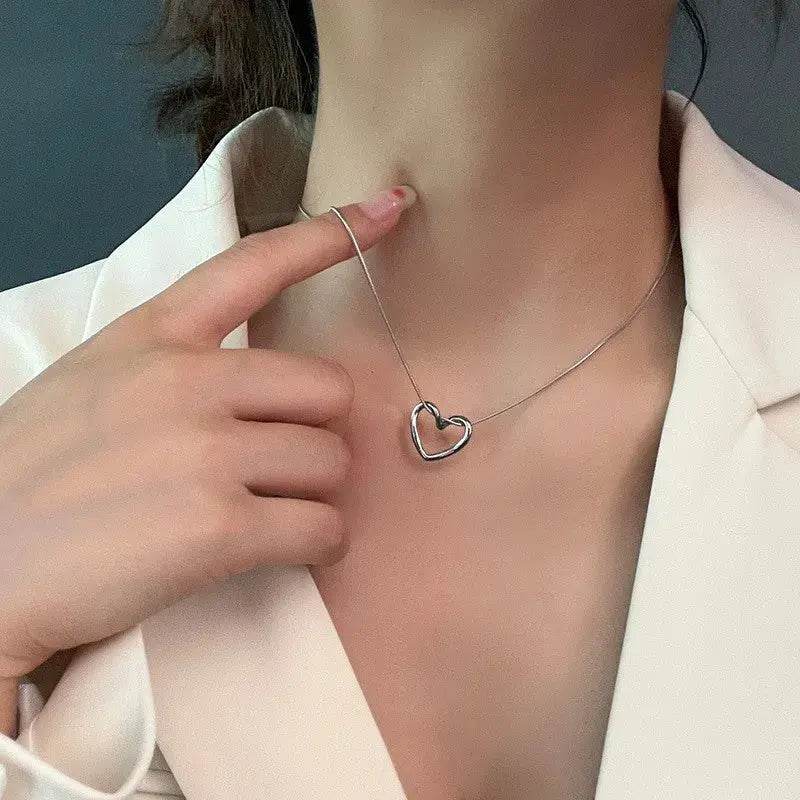 Fashion Jewelry Tainless Steel Twist Hollow Heart Pendant Necklace For Women Spicy Girls Simple Clavicle Chain Jewelry Gift - ProTrendyz