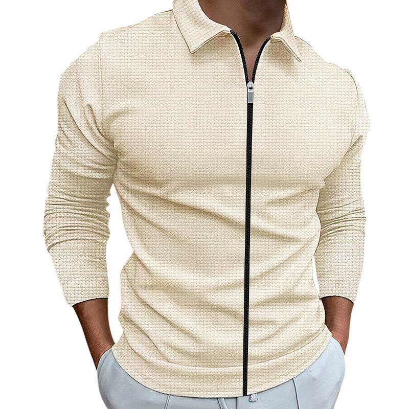 Men's Clothing Waffle Style Zipped Lapel Jacket Outdoor Sports Tops - ProTrendyz
