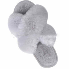Women Fashion Warm Fluffy Slippers Cozy Faux Fur Cross Indoor Floor Slides Flat Soft Furry Ladies Female Celebrities Flip Flops - ProTrendyz