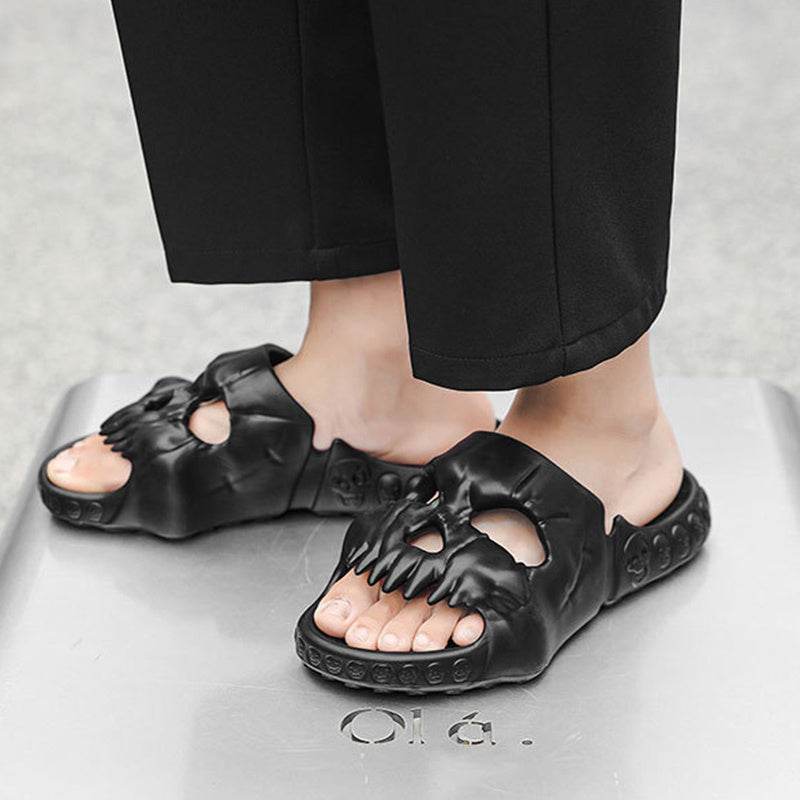 Personalized Skull Design Halloween Slippers Bathroom Indoor Outdoor Funny Slides Beach Shoes - ProTrendyz