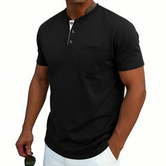 Men's Henley-neck Button-up Short-sleeve T-shirt