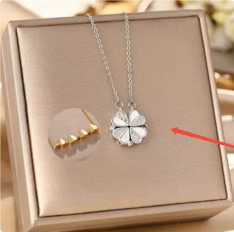 Luxury Four Leaf Clover Pendant Necklace Stainless Steel Crystal Heart Jewelry For Women Gift - ProTrendyz