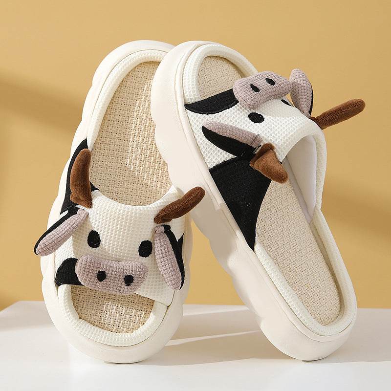 Cute Cartoon Cow Frog Slippers Linen Non-slip Shoes Indoor Garden Home Slippers - ProTrendyz
