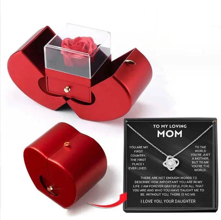 Fashion Jewelry Box Red Apple Christmas Gift Necklace Eternal Rose For Girl Mother's Day Valentine's Day Gifts With Artificial Flower Rose Flower Jewelry Box US - ProTrendyz