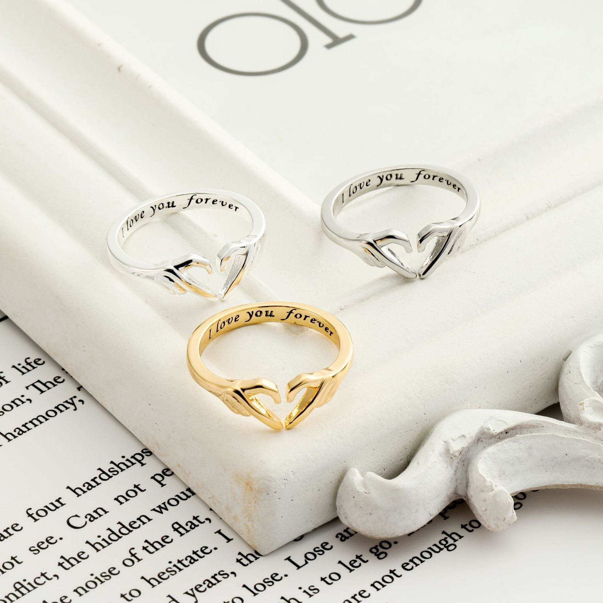 Romantic Heart Hand Hug Fashion Ring For Women Couple Jewelry Silver Color Punk Gesture Wedding Men Finger Accessories Gifts - ProTrendyz