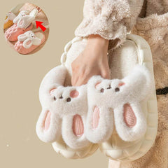 Cute Rabbit Shoes Winter Fuzzy Slippers Women Detachable Washable House Shoes - ProTrendyz