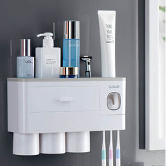 Non-marking Hanging Magnetic Toothbrush Holder Single Drawer Storage Rack With Toothpaste Squeezer Toiletry Set - ProTrendyz