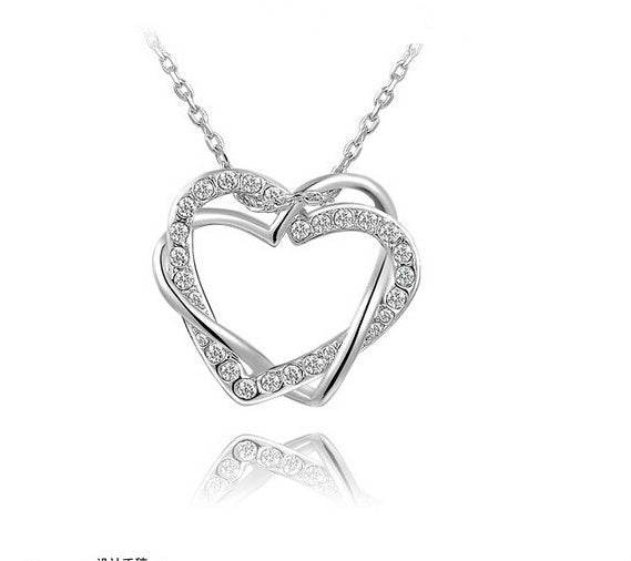 Yiwu Fashion Jewelry Factory Jewelry Customized Double Diamond Heart Necklace Earring Set - ProTrendyz