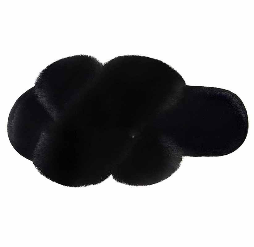 Women Fashion Warm Fluffy Slippers Cozy Faux Fur Cross Indoor Floor Slides Flat Soft Furry Ladies Female Celebrities Flip Flops - ProTrendyz