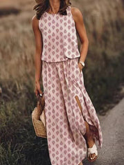 Women Summer Dresses Fashion Side Slit Long Dress With Pockets Vestidos Solid Casual O-Neck Sleeveless A-Line Sundress For Holiday