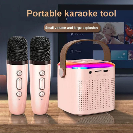 Microphone Karaoke Machine Bluetooth-compatible Speaker With 2 Wireless Mic RGB Light Home Family Singing Speaker - ProTrendyz