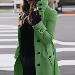 Autumn Winter New Woolen Coat Women's Slim Fit Cardigan Large Coat Women Long Sleeve Single Breasted Stand Collar Woolen Coat