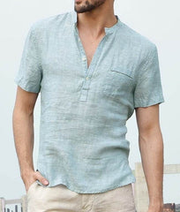 Casual Linen Solid Color Shirt Button V Neck Beach Shirt Men Summer Tops - ProTrendyz
