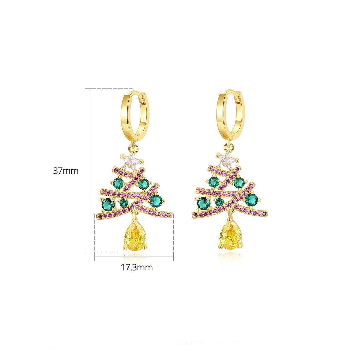 New Christmas Tree Earrings With Colorful Rhinestones Fashion Personality Shining Earrings Gift For Women Jewelry - ProTrendyz