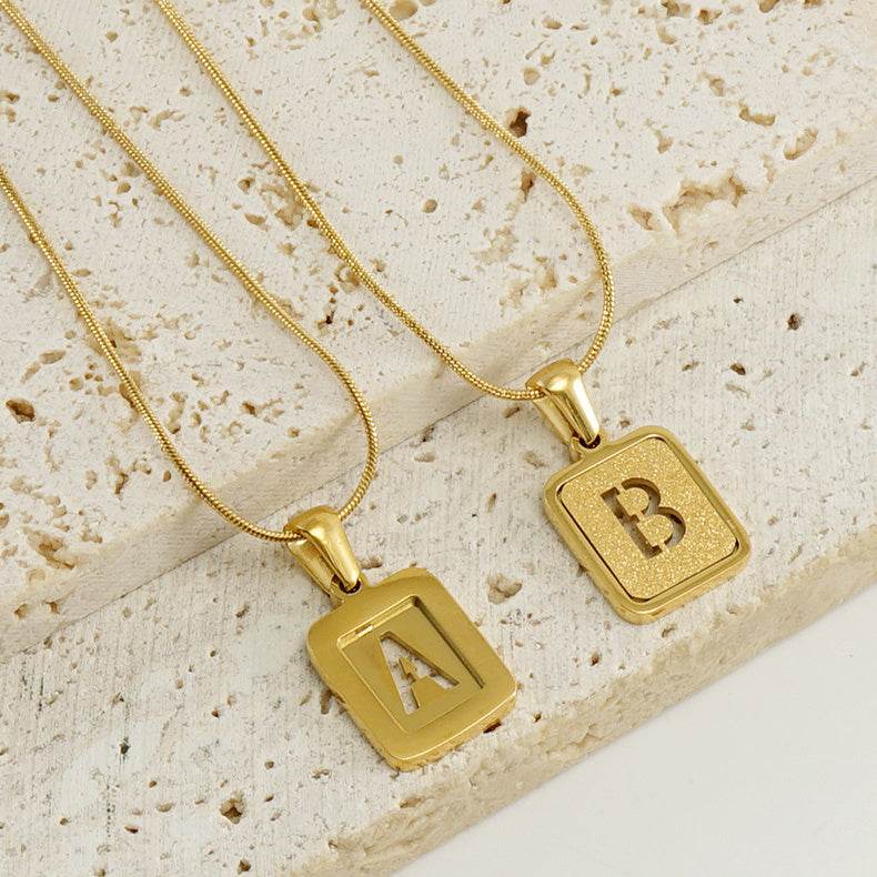 Alphabet Necklace 26 Letters Hollow Out Square 18K Necklace Fashion Jewelry - ProTrendyz