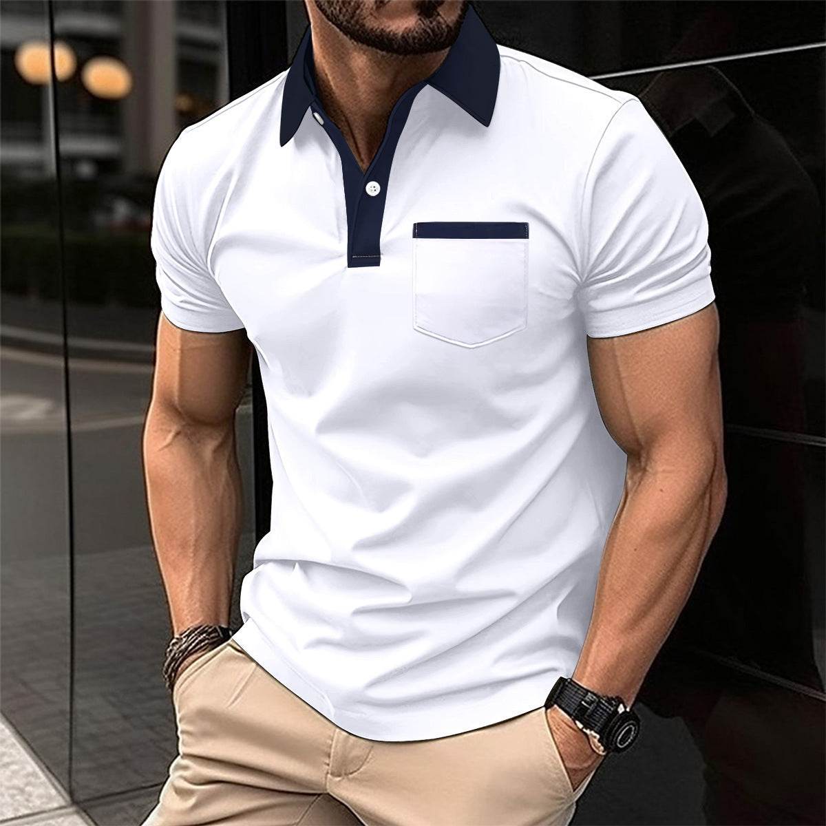 Lapel Fashion Slim Pocket Short-sleeved T-shirt Polo Shirt Men Clothing - ProTrendyz