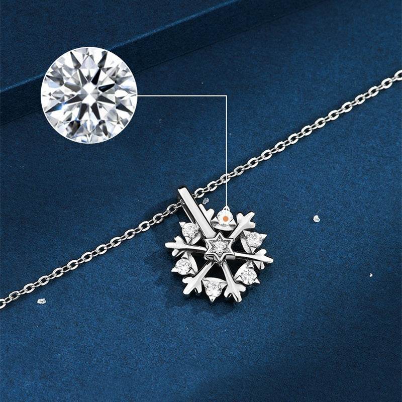 Rotatable 925 Silver Snowflake Necklace Women Luxury Niche Design Shiny Rhinestone Jewelry Autumn And Winter Birthday Gift For Friends - ProTrendyz