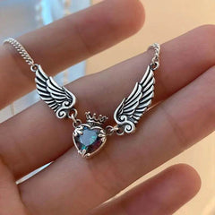 Vintage Gothic Heart Crown Angel Wings Pendant Necklaces For Women Fashion Exquisite Love Shape Clavicle Chain Choker Jewelry Fashion Jewelry - ProTrendyz
