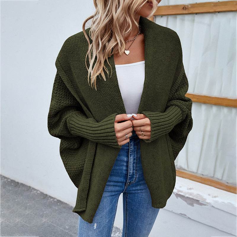 New Loose Knitted Sweater Solid Color Bat Sleeve Large Lapel Cardigan Autumn And Winter Fashion Jacket For Women Clothing - ProTrendyz