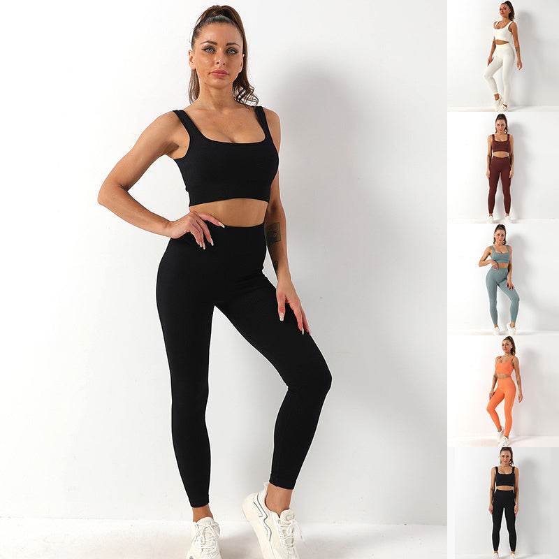 2pcs Thread Yoga Suit Seamless Bra And Butt Lifting High Waist Leggings Set For Women Sports Fitness Yoga Pants Sportswear Outfits Clothing - ProTrendyz