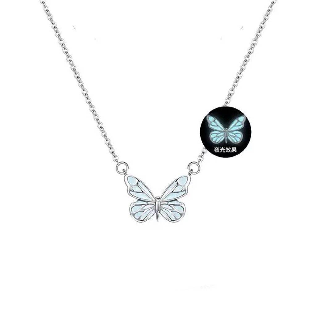 Fashion Blue Luminous Butterfly Necklace Bracelet Set For Glow In The Dark Women Clavicle Chain Choker Party Jewelry Set Gift - ProTrendyz