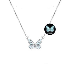 Fashion Blue Luminous Butterfly Necklace Bracelet Set For Glow In The Dark Women Clavicle Chain Choker Party Jewelry Set Gift - ProTrendyz