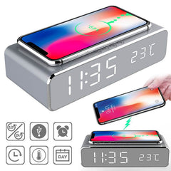 LED Electric Alarm Clock With Wireless Charger Desktop Digital Despertador Thermometer Clock HD Mirror Clock Watch Table Decor - ProTrendyz