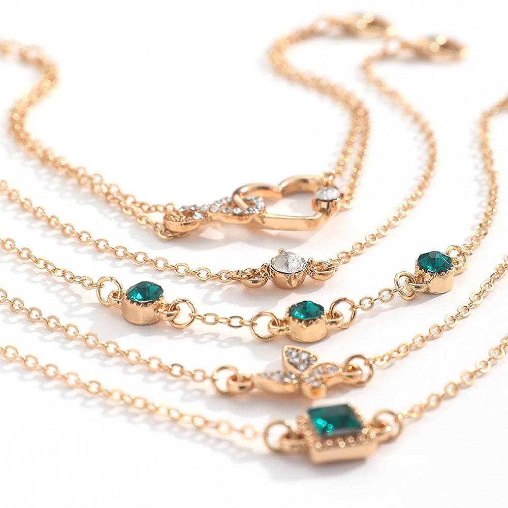Bohemian 5pc Green Crystal Bracelets Jewelry Set For Women Heart Bracelet Wedding Engagement Bracelet Fashion Jewelry - ProTrendyz